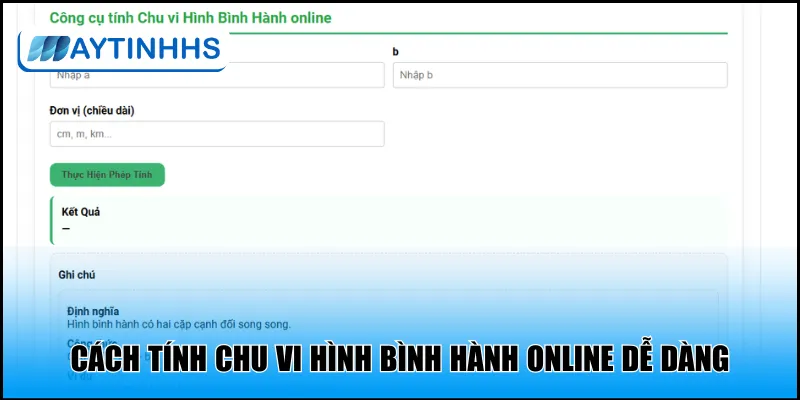 Cách tính chu vi hình bình hành online dễ dàng