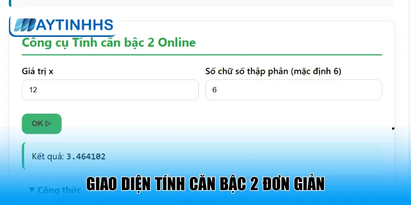 Giao diện tính căn bậc 2 đơn giản
