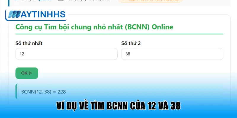 Ví dụ về tìm BCNN của 12 và 38