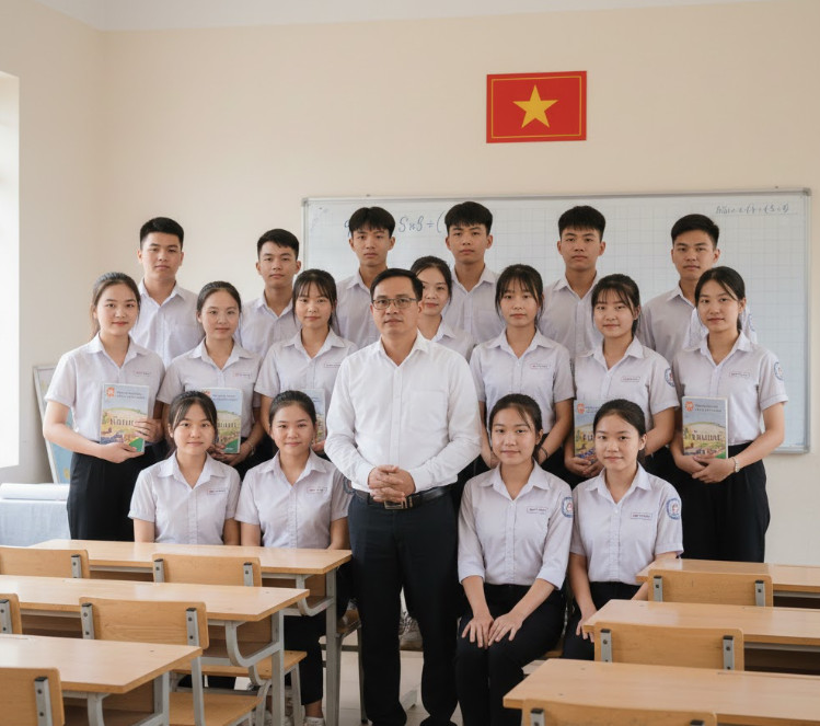 Thầy Nguyễn Hoàng Minh Dũng cùng học sinh